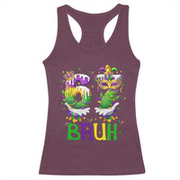 Funny 67 Mardi Gras Bruh Racerback Tank Top Six Seven Meme Fleur De Lis Hand Gesture