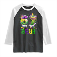 Funny 67 Mardi Gras Bruh Raglan Shirt Six Seven Meme Fleur De Lis Hand Gesture