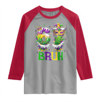 Funny 67 Mardi Gras Bruh Raglan Shirt Six Seven Meme Fleur De Lis Hand Gesture