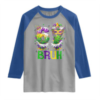 Funny 67 Mardi Gras Bruh Raglan Shirt Six Seven Meme Fleur De Lis Hand Gesture