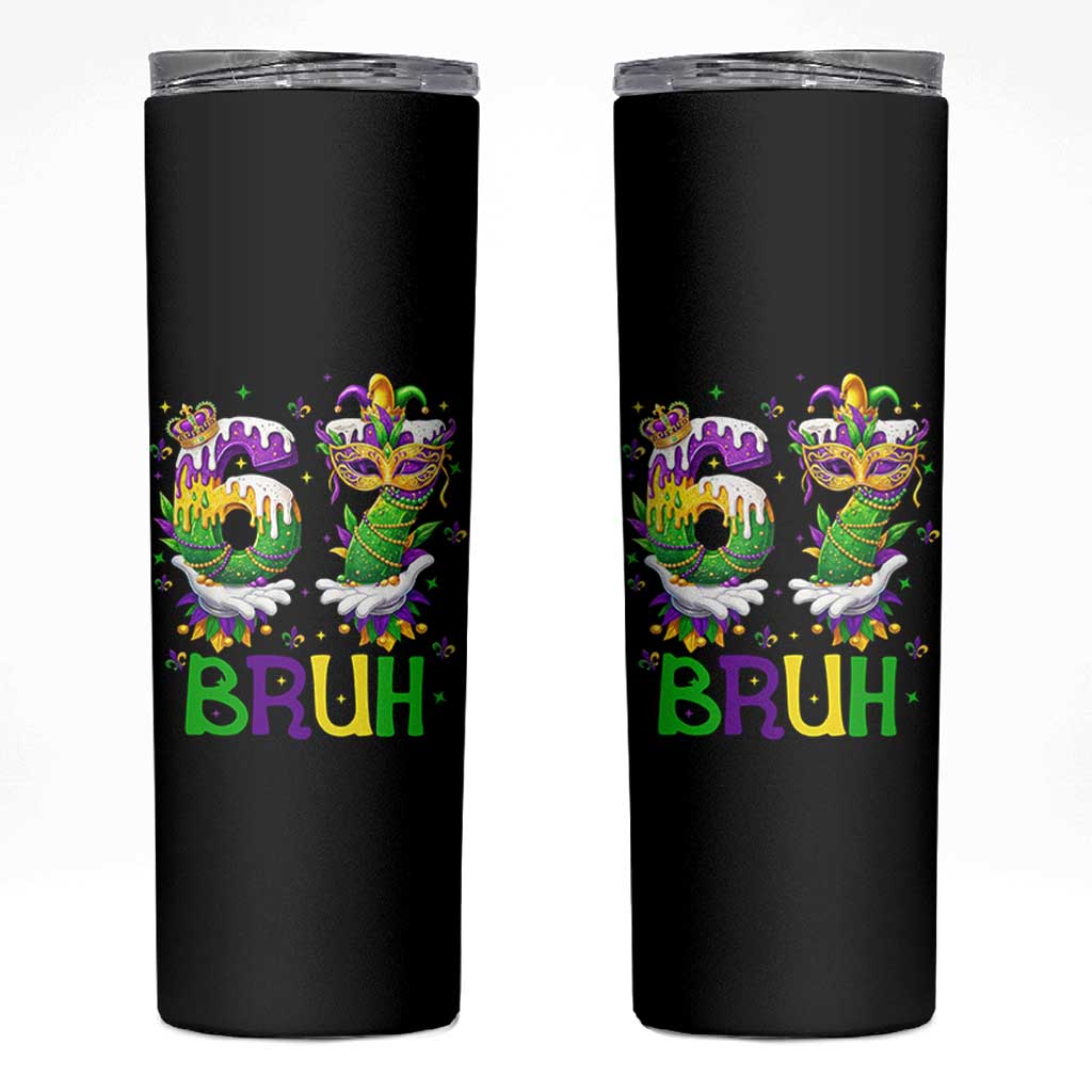 Funny 67 Mardi Gras Bruh Skinny Tumbler Six Seven Meme Fleur De Lis Hand Gesture