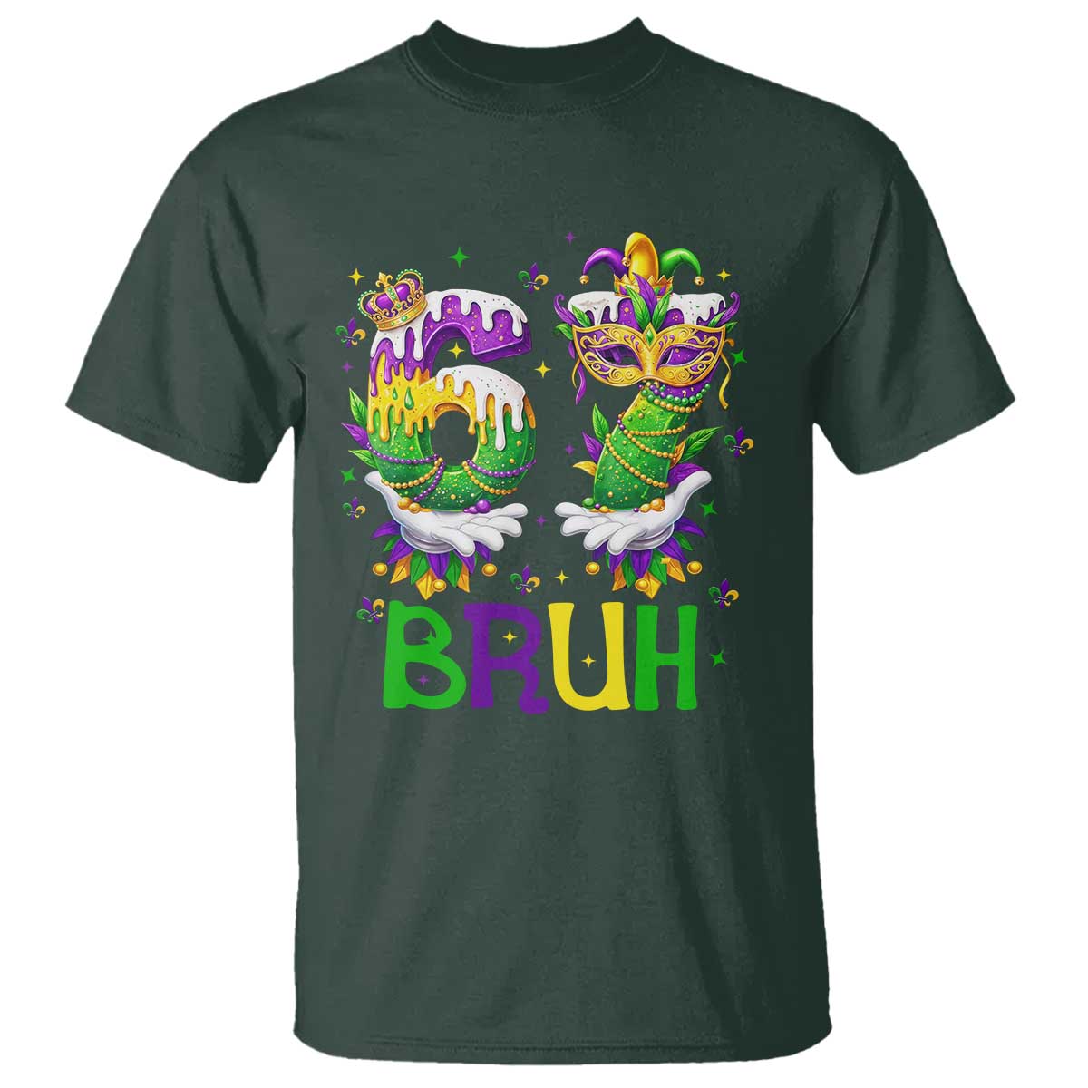 Funny 67 Mardi Gras Bruh T Shirt Six Seven Meme Fleur De Lis Hand Gesture