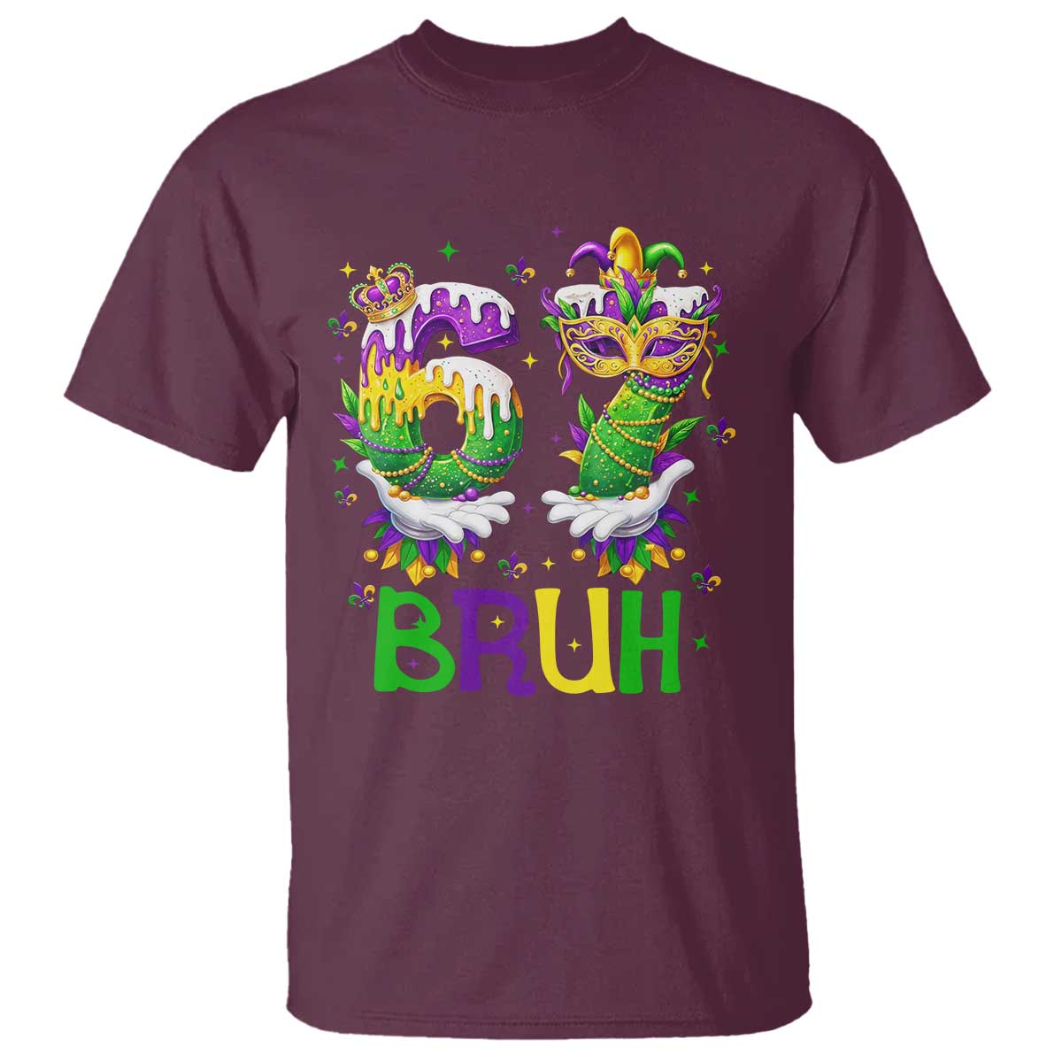Funny 67 Mardi Gras Bruh T Shirt Six Seven Meme Fleur De Lis Hand Gesture