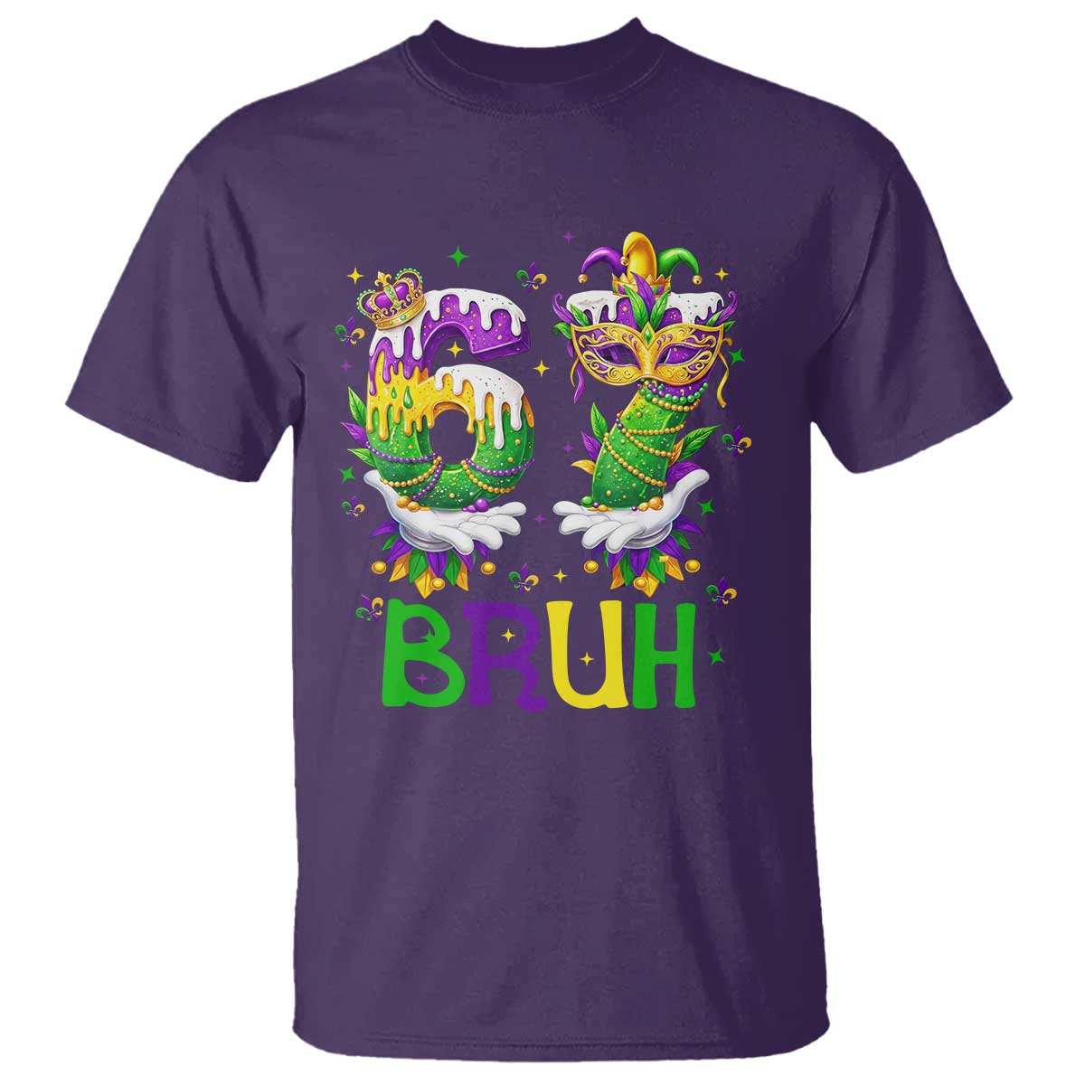 Funny 67 Mardi Gras Bruh T Shirt Six Seven Meme Fleur De Lis Hand Gesture