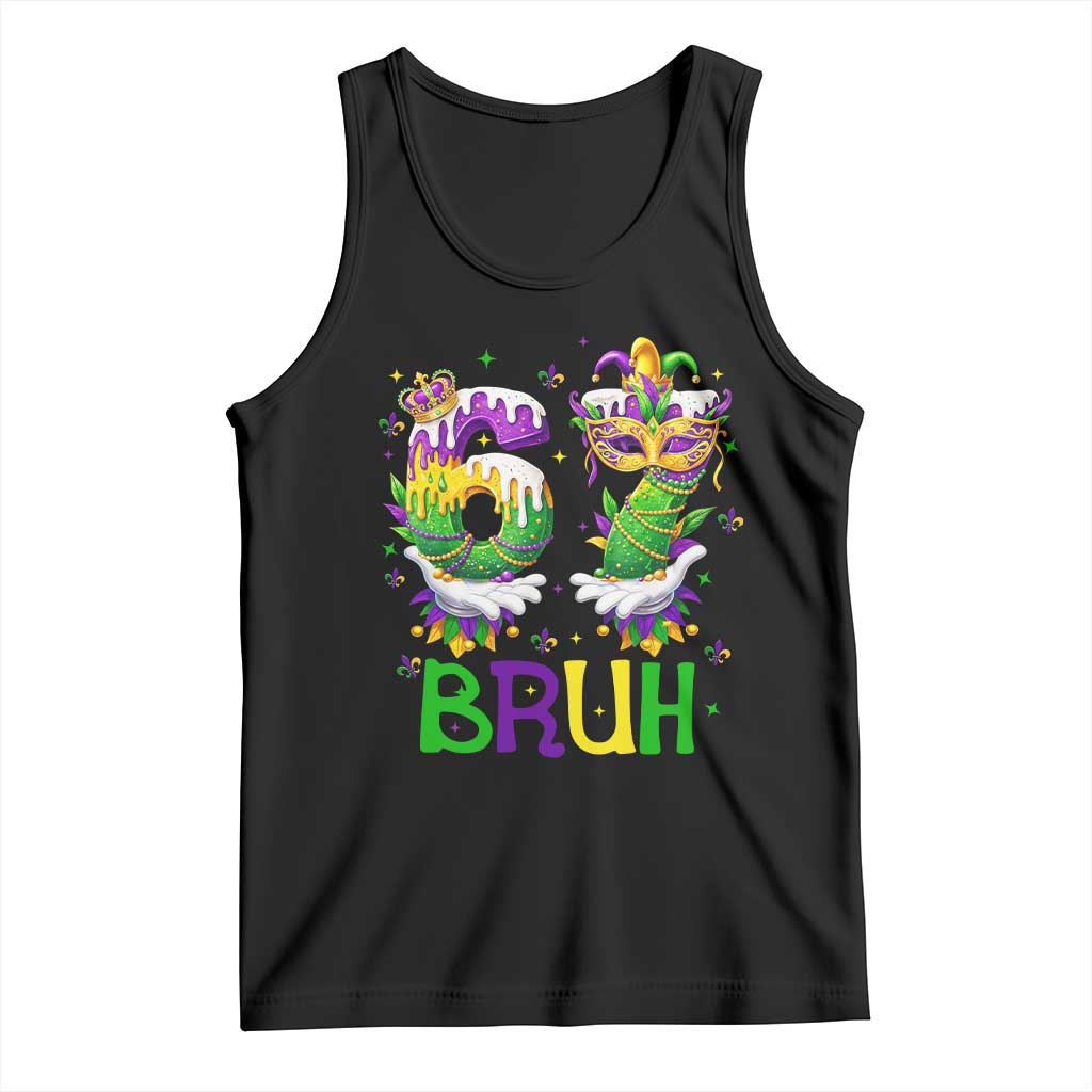 Funny 67 Mardi Gras Bruh Tank Top Six Seven Meme Fleur De Lis Hand Gesture