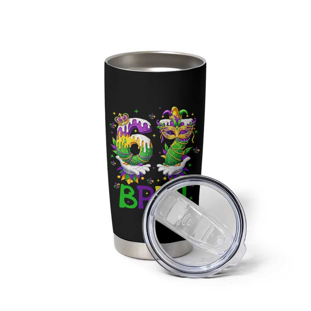 Funny 67 Mardi Gras Bruh Tumbler Cup Six Seven Meme Fleur De Lis Hand Gesture