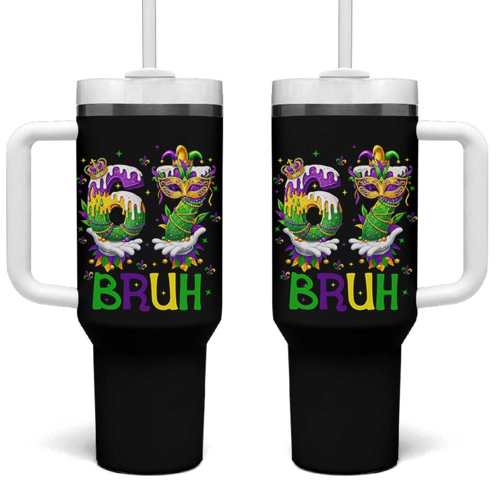 Funny 67 Mardi Gras Bruh Tumbler With Handle Six Seven Meme Fleur De Lis Hand Gesture