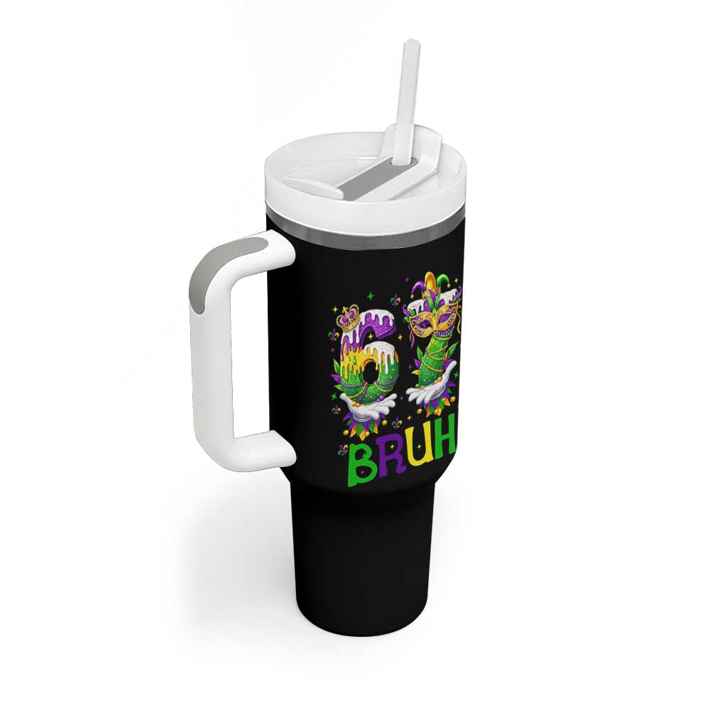 Funny 67 Mardi Gras Bruh Tumbler With Handle Six Seven Meme Fleur De Lis Hand Gesture