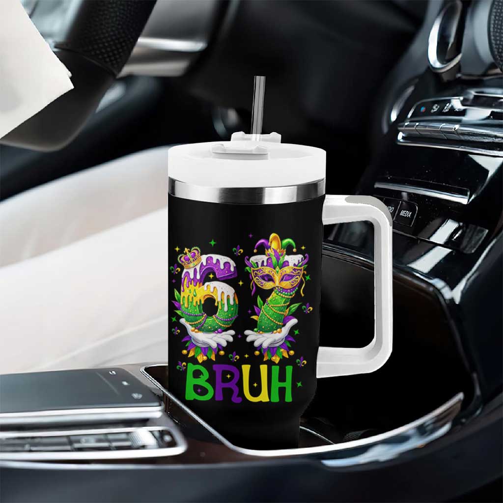 Funny 67 Mardi Gras Bruh Tumbler With Handle Six Seven Meme Fleur De Lis Hand Gesture