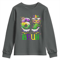 Funny 67 Mardi Gras Bruh Youth Sweatshirt Six Seven Meme Fleur De Lis Hand Gesture