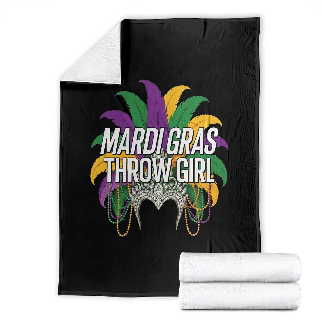 Mardi Gras Throw Girl Throw Blanket Funny New Orleans Carnival Headdress Beads