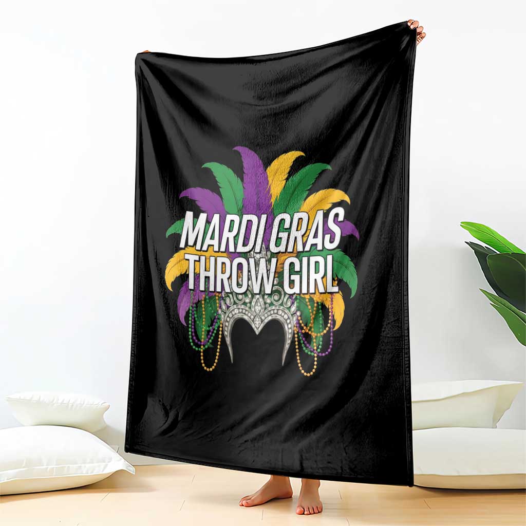 Mardi Gras Throw Girl Throw Blanket Funny New Orleans Carnival Headdress Beads
