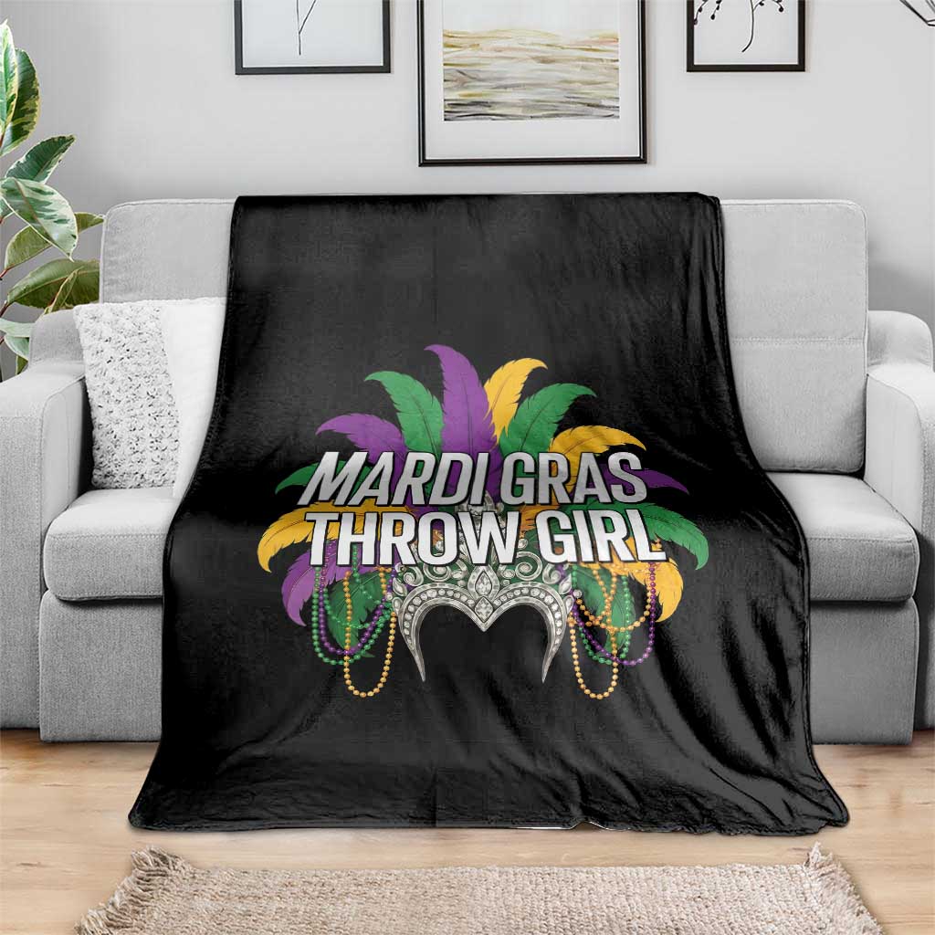 Mardi Gras Throw Girl Throw Blanket Funny New Orleans Carnival Headdress Beads