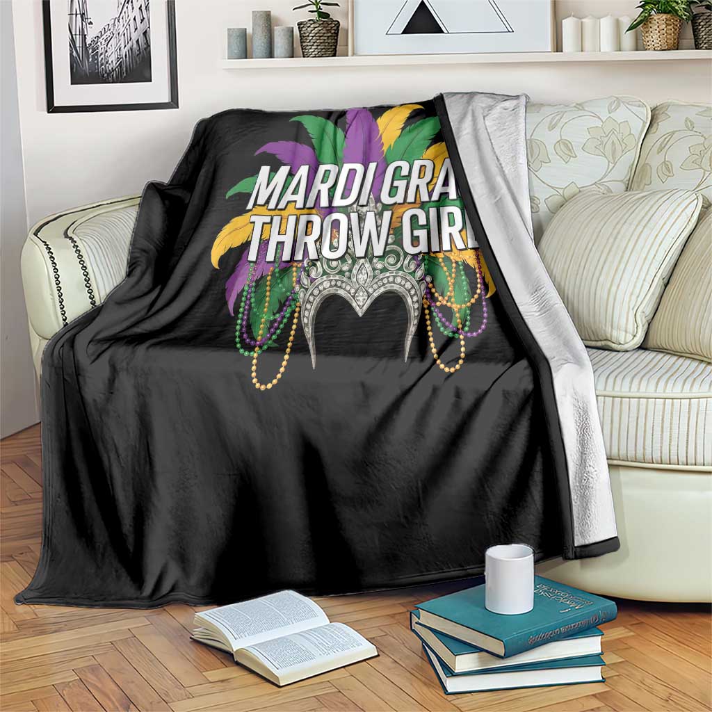 Mardi Gras Throw Girl Throw Blanket Funny New Orleans Carnival Headdress Beads