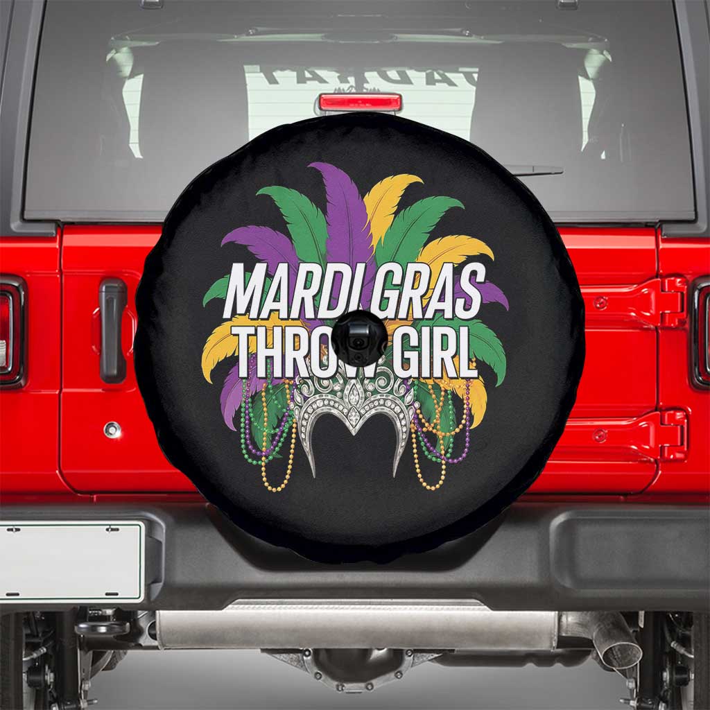 Mardi Gras Throw Girl Spare Tire Cover Funny New Orleans Carnival Headdress Beads