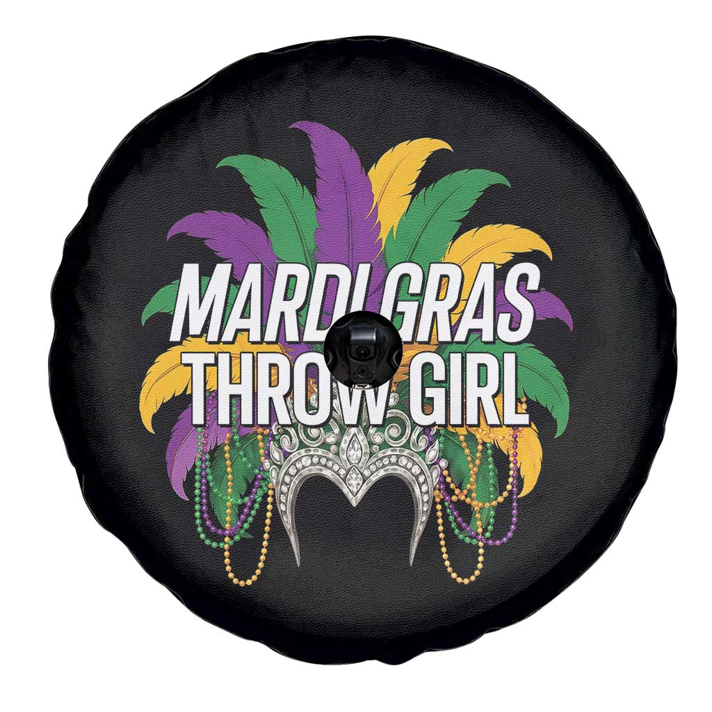 Mardi Gras Throw Girl Spare Tire Cover Funny New Orleans Carnival Headdress Beads