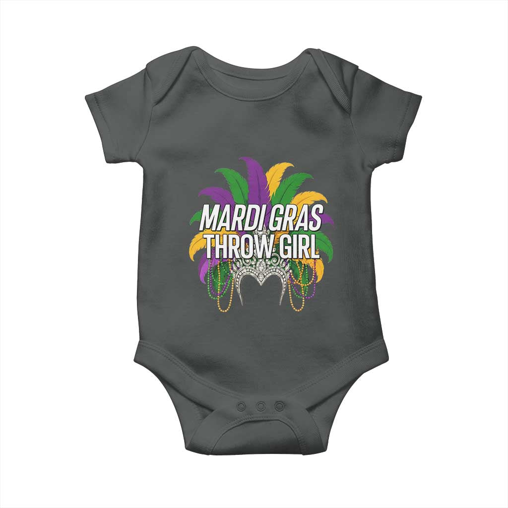 Mardi Gras Throw Girl Baby Onesie Funny New Orleans Carnival Headdress Beads
