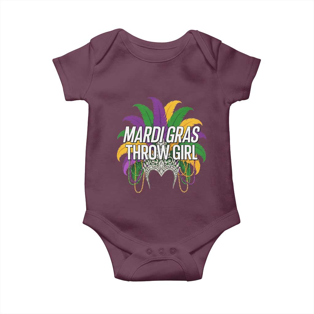 Mardi Gras Throw Girl Baby Onesie Funny New Orleans Carnival Headdress Beads
