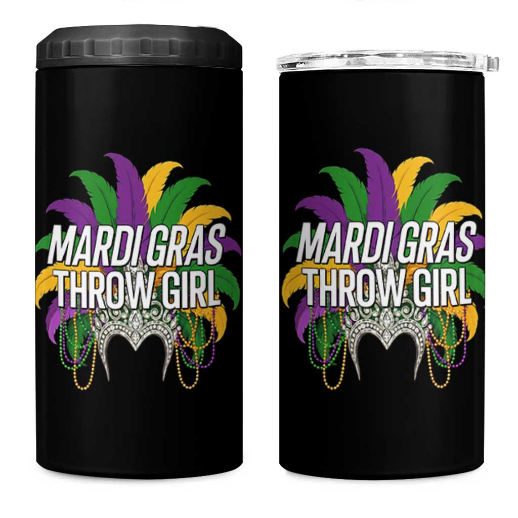 Mardi Gras Throw Girl 4 in 1 Can Cooler Tumbler Funny New Orleans Carnival Headdress Beads