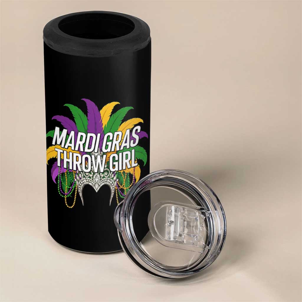 Mardi Gras Throw Girl 4 in 1 Can Cooler Tumbler Funny New Orleans Carnival Headdress Beads