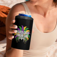 Mardi Gras Throw Girl 4 in 1 Can Cooler Tumbler Funny New Orleans Carnival Headdress Beads