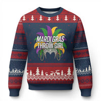 Mardi Gras Throw Girl Ugly Christmas Sweater Funny New Orleans Carnival Headdress Beads