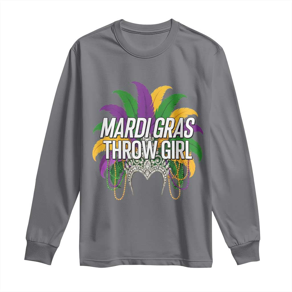 Mardi Gras Throw Girl Long Sleeve Shirt Funny New Orleans Carnival Headdress Beads