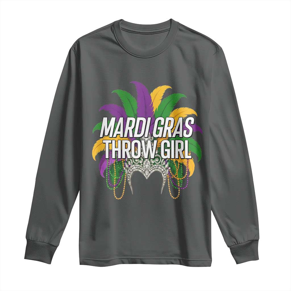 Mardi Gras Throw Girl Long Sleeve Shirt Funny New Orleans Carnival Headdress Beads