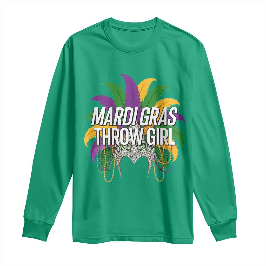 Mardi Gras Throw Girl Long Sleeve Shirt Funny New Orleans Carnival Headdress Beads