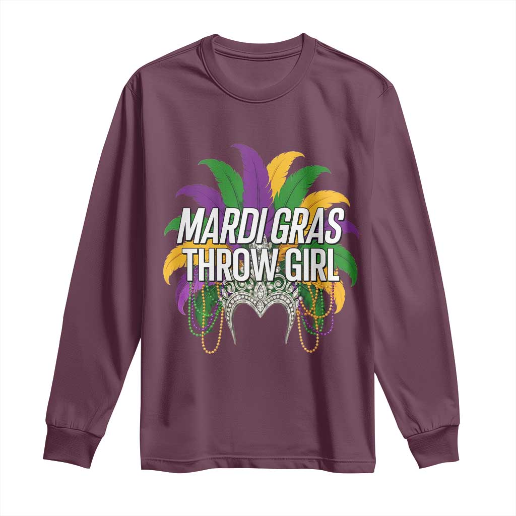 Mardi Gras Throw Girl Long Sleeve Shirt Funny New Orleans Carnival Headdress Beads