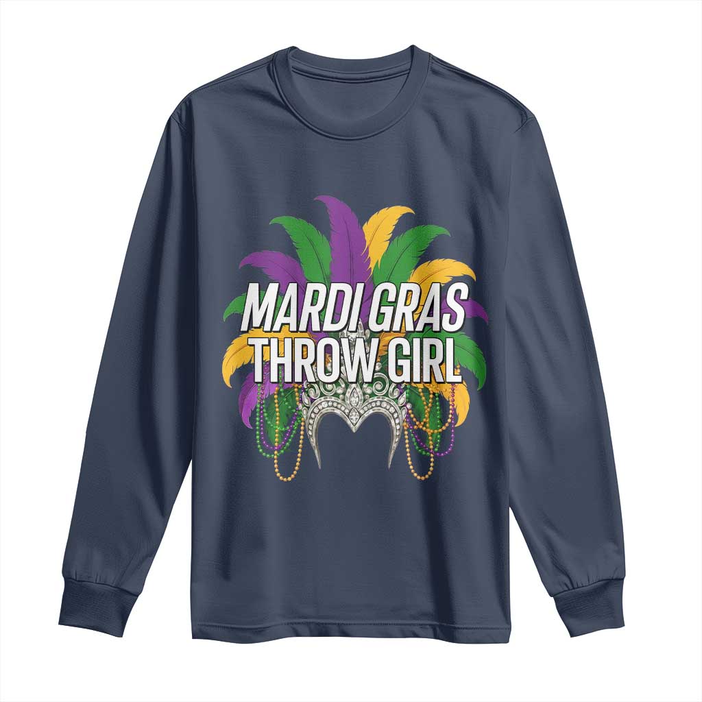 Mardi Gras Throw Girl Long Sleeve Shirt Funny New Orleans Carnival Headdress Beads