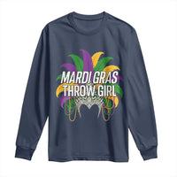 Mardi Gras Throw Girl Long Sleeve Shirt Funny New Orleans Carnival Headdress Beads