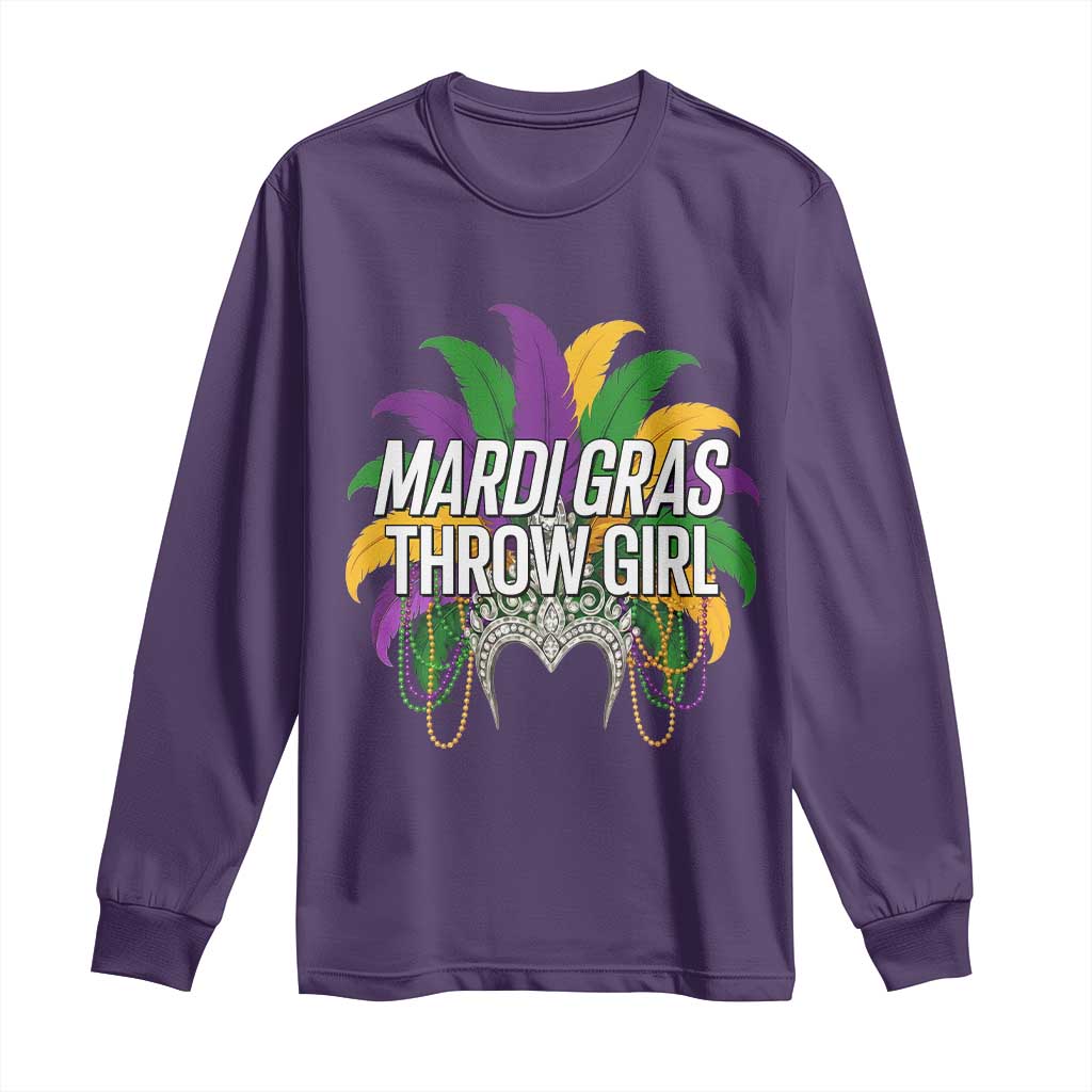 Mardi Gras Throw Girl Long Sleeve Shirt Funny New Orleans Carnival Headdress Beads