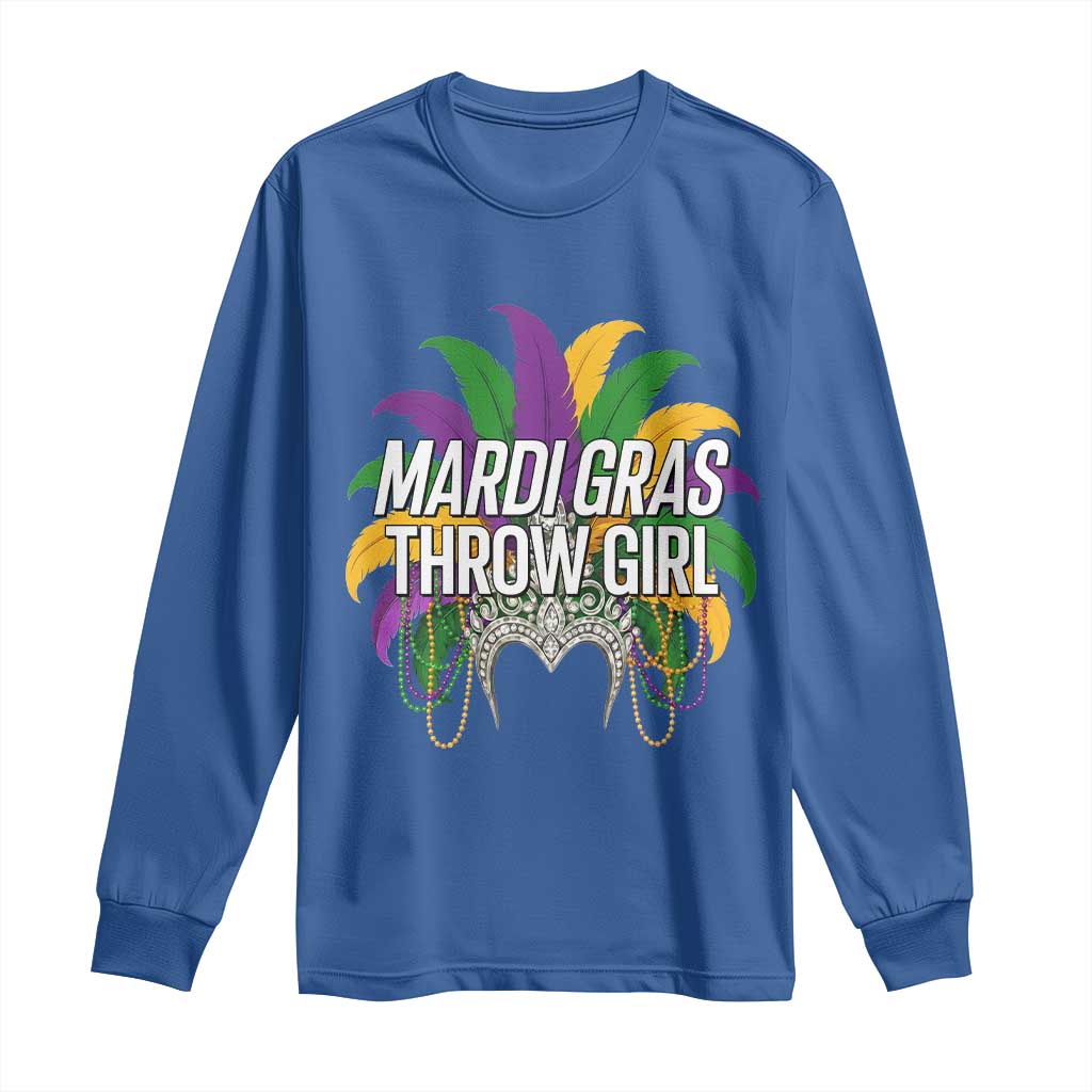 Mardi Gras Throw Girl Long Sleeve Shirt Funny New Orleans Carnival Headdress Beads