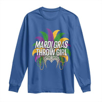 Mardi Gras Throw Girl Long Sleeve Shirt Funny New Orleans Carnival Headdress Beads