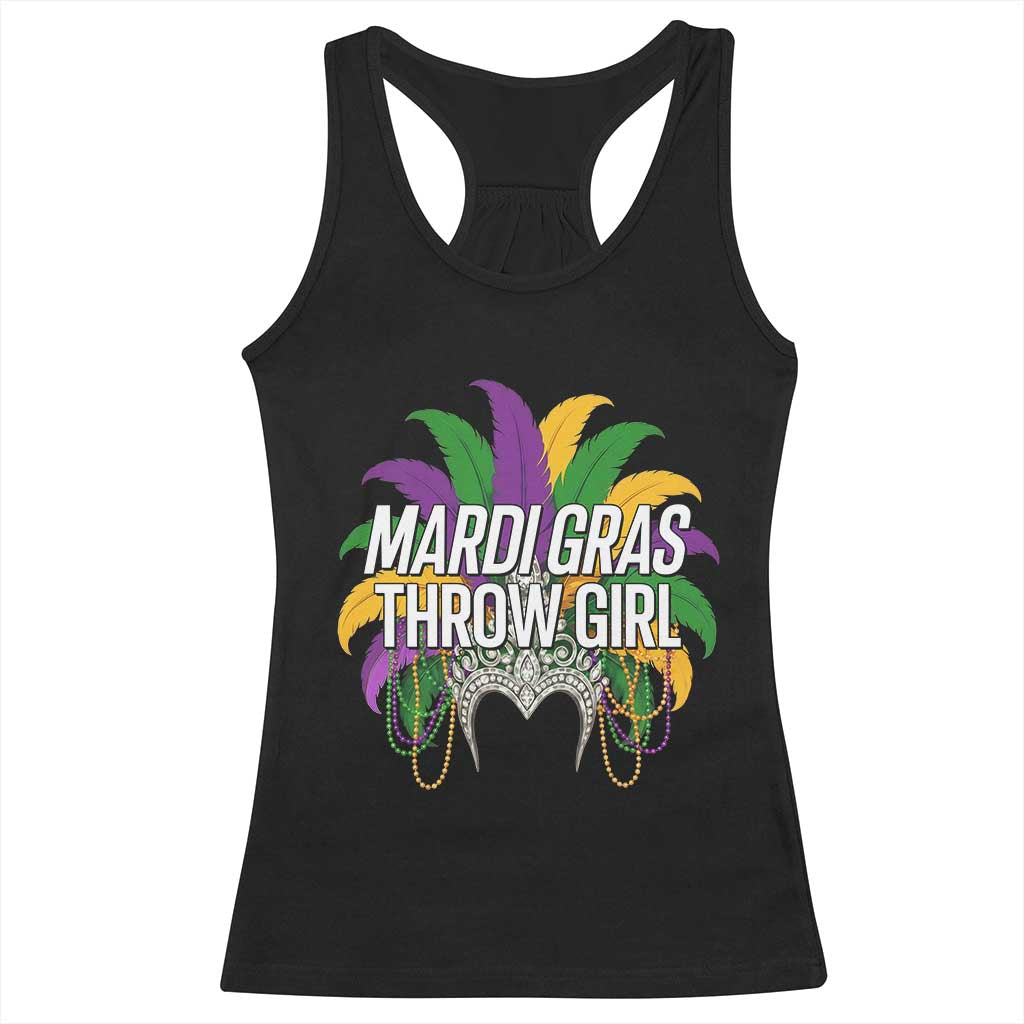 Mardi Gras Throw Girl Racerback Tank Top Funny New Orleans Carnival Headdress Beads
