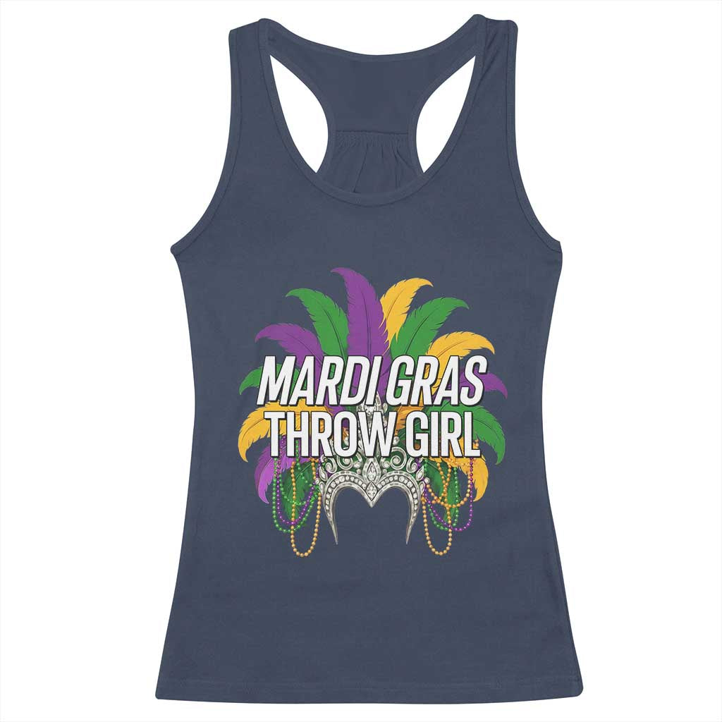 Mardi Gras Throw Girl Racerback Tank Top Funny New Orleans Carnival Headdress Beads
