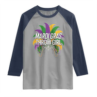 Mardi Gras Throw Girl Raglan Shirt Funny New Orleans Carnival Headdress Beads