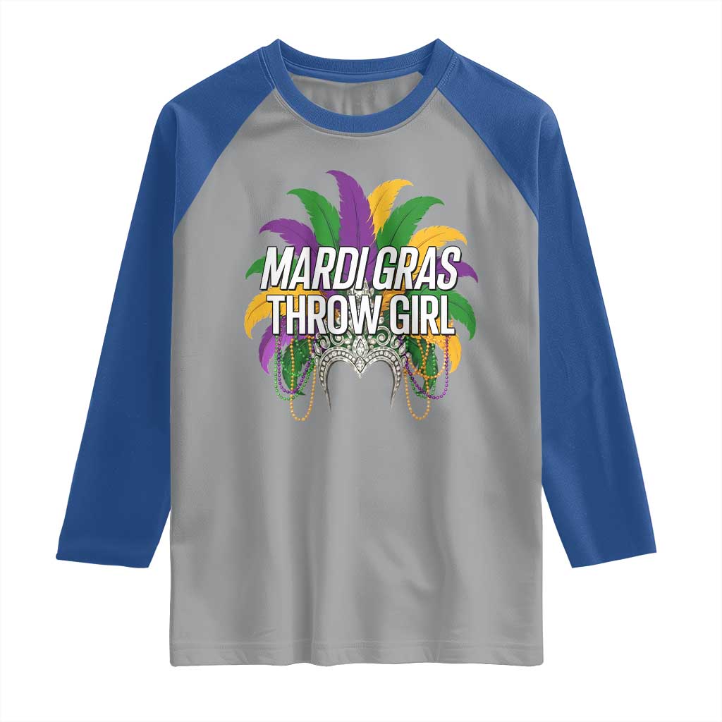 Mardi Gras Throw Girl Raglan Shirt Funny New Orleans Carnival Headdress Beads