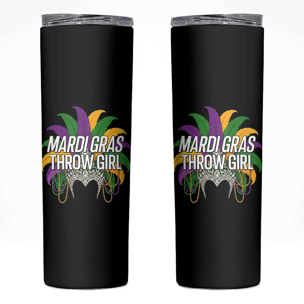 Mardi Gras Throw Girl Skinny Tumbler Funny New Orleans Carnival Headdress Beads