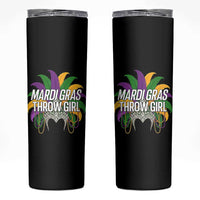 Mardi Gras Throw Girl Skinny Tumbler Funny New Orleans Carnival Headdress Beads