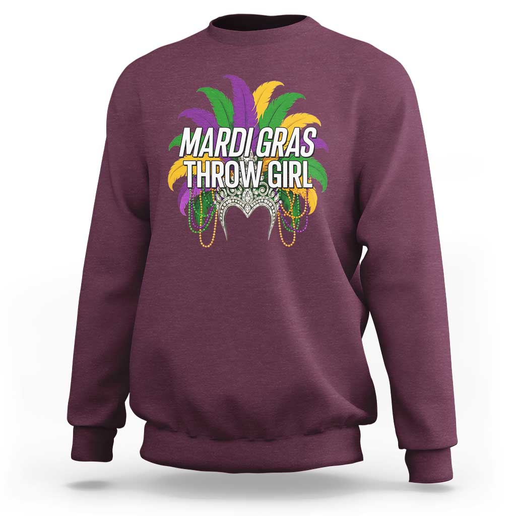 Mardi Gras Throw Girl Sweatshirt Funny New Orleans Carnival Headdress Beads