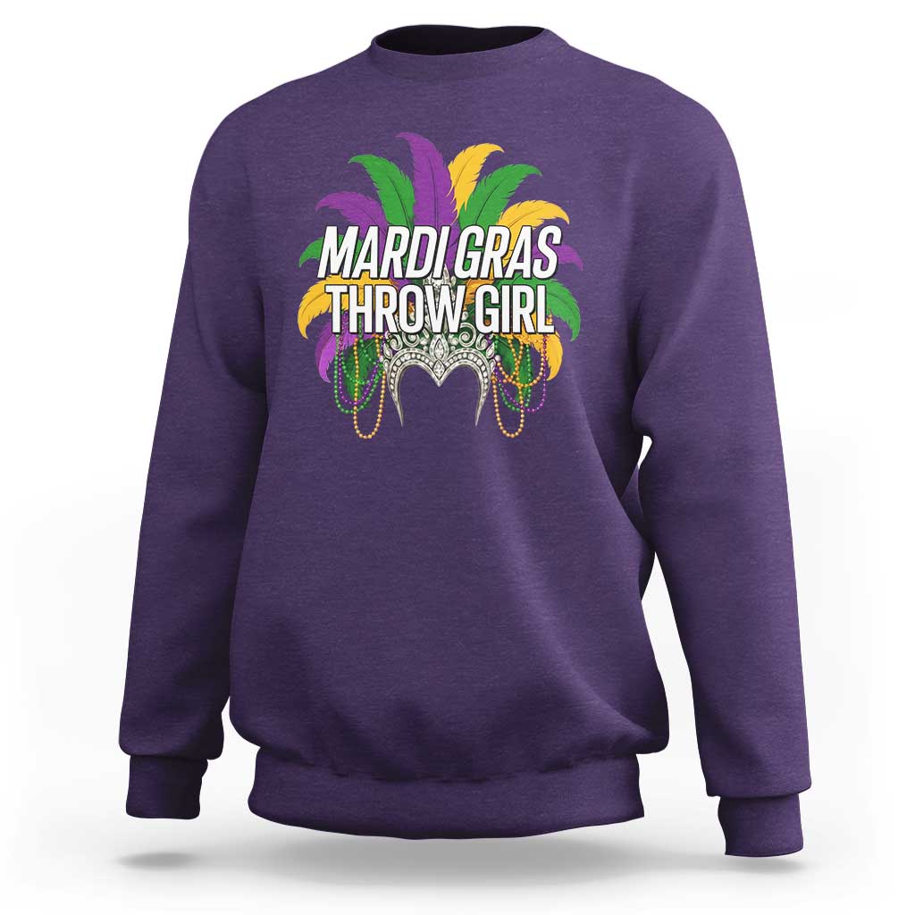 Mardi Gras Throw Girl Sweatshirt Funny New Orleans Carnival Headdress Beads