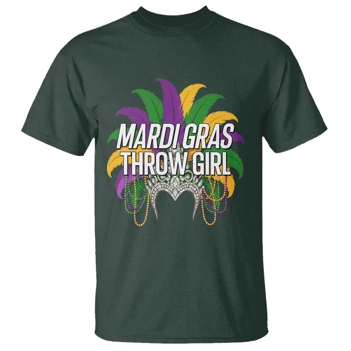 Mardi Gras Throw Girl T Shirt Funny New Orleans Carnival Headdress Beads