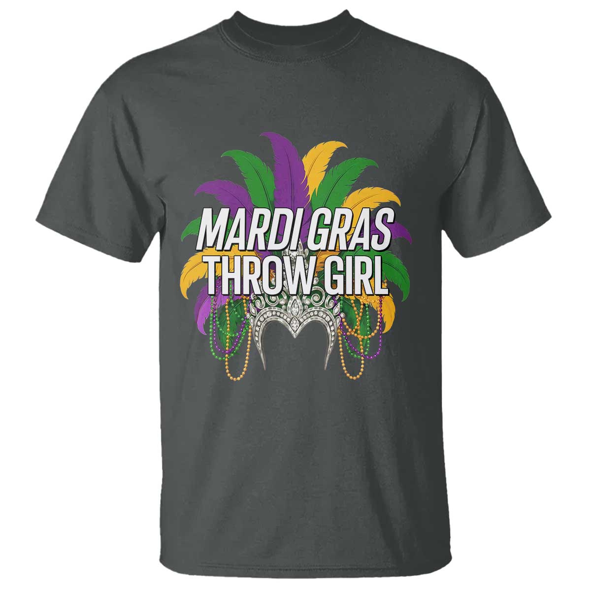 Mardi Gras Throw Girl T Shirt Funny New Orleans Carnival Headdress Beads