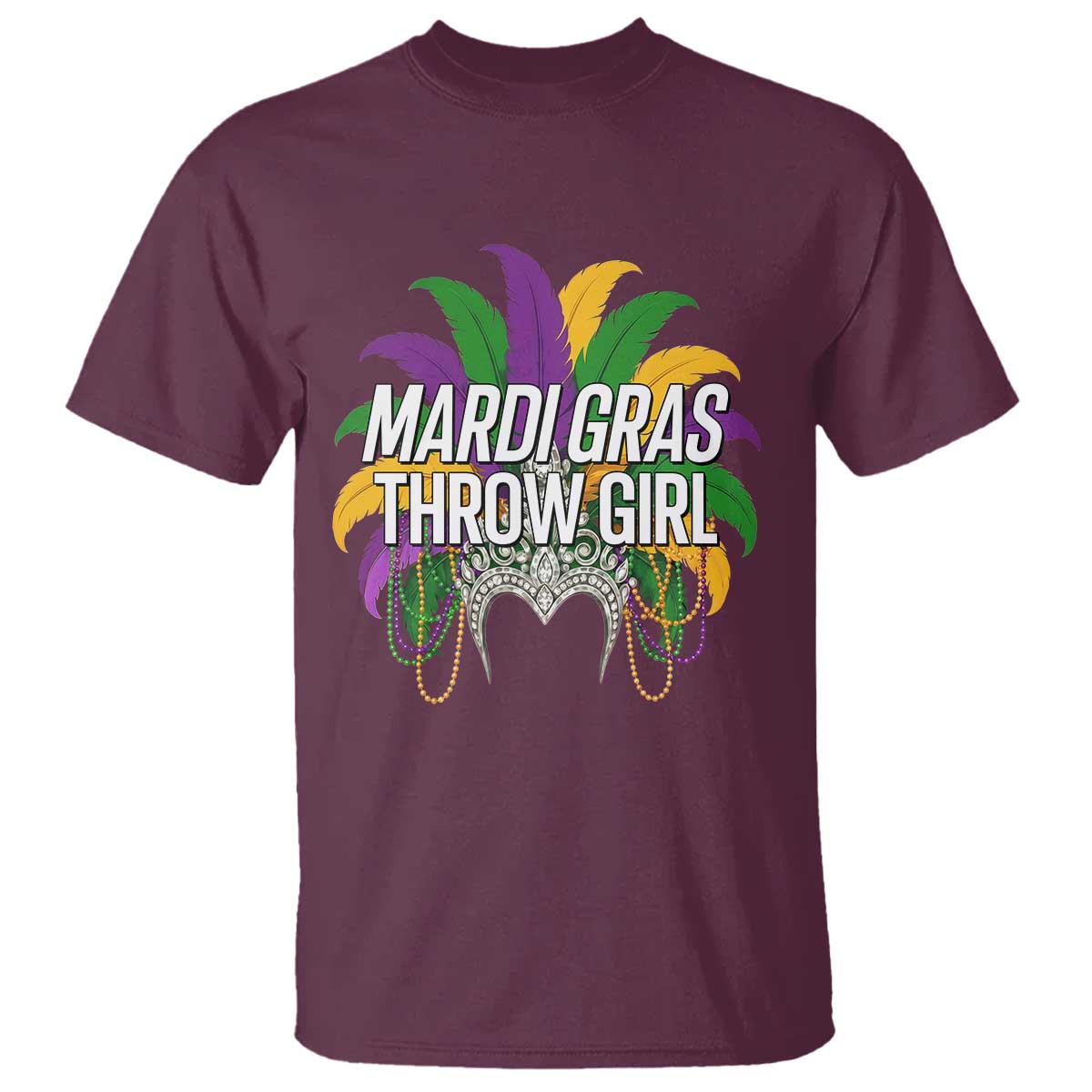 Mardi Gras Throw Girl T Shirt Funny New Orleans Carnival Headdress Beads