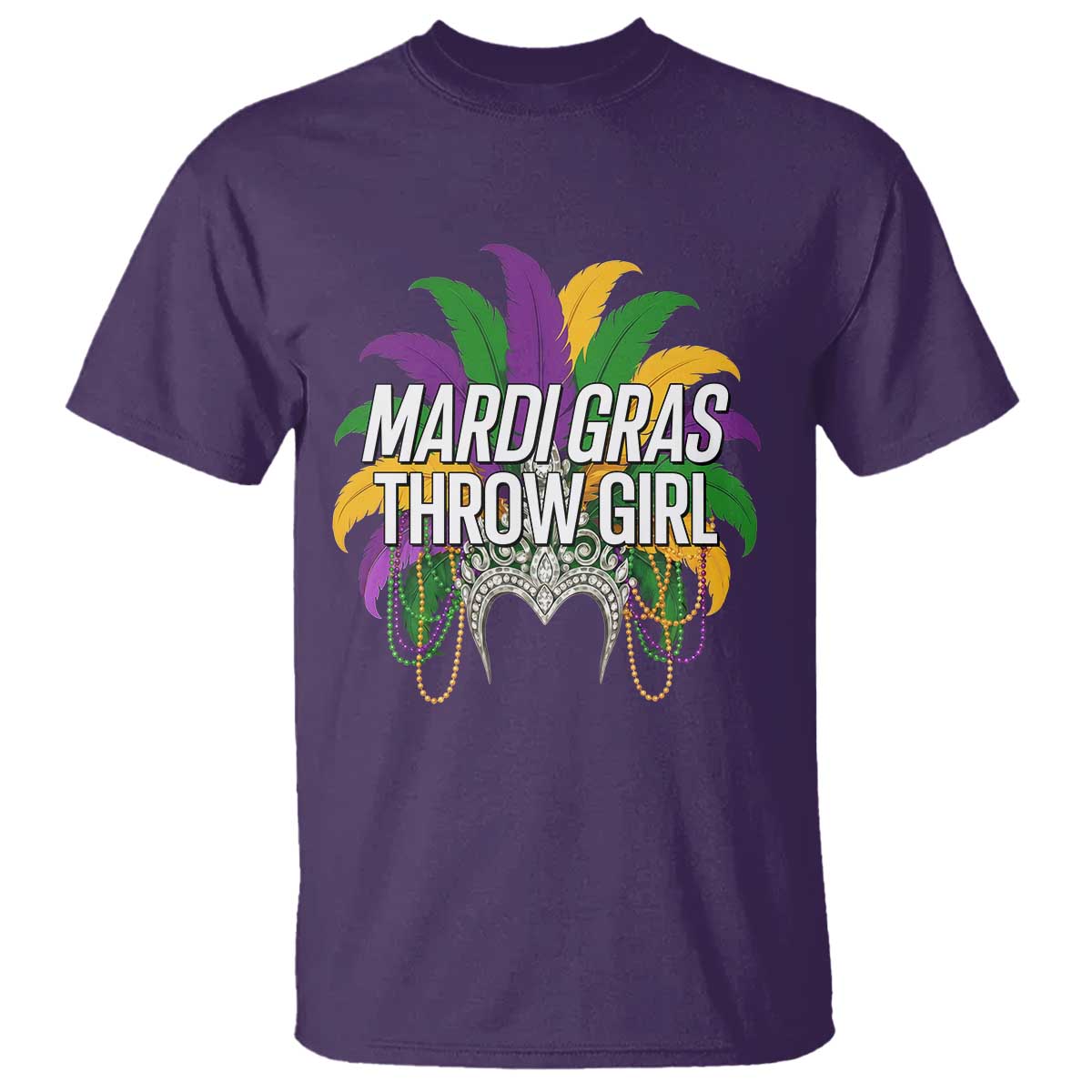 Mardi Gras Throw Girl T Shirt Funny New Orleans Carnival Headdress Beads
