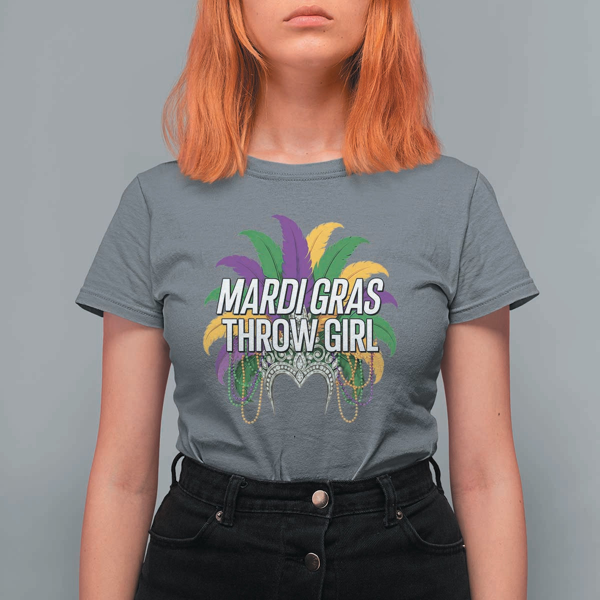 Mardi Gras Throw Girl T Shirt For Women Funny New Orleans Carnival Headdress Beads