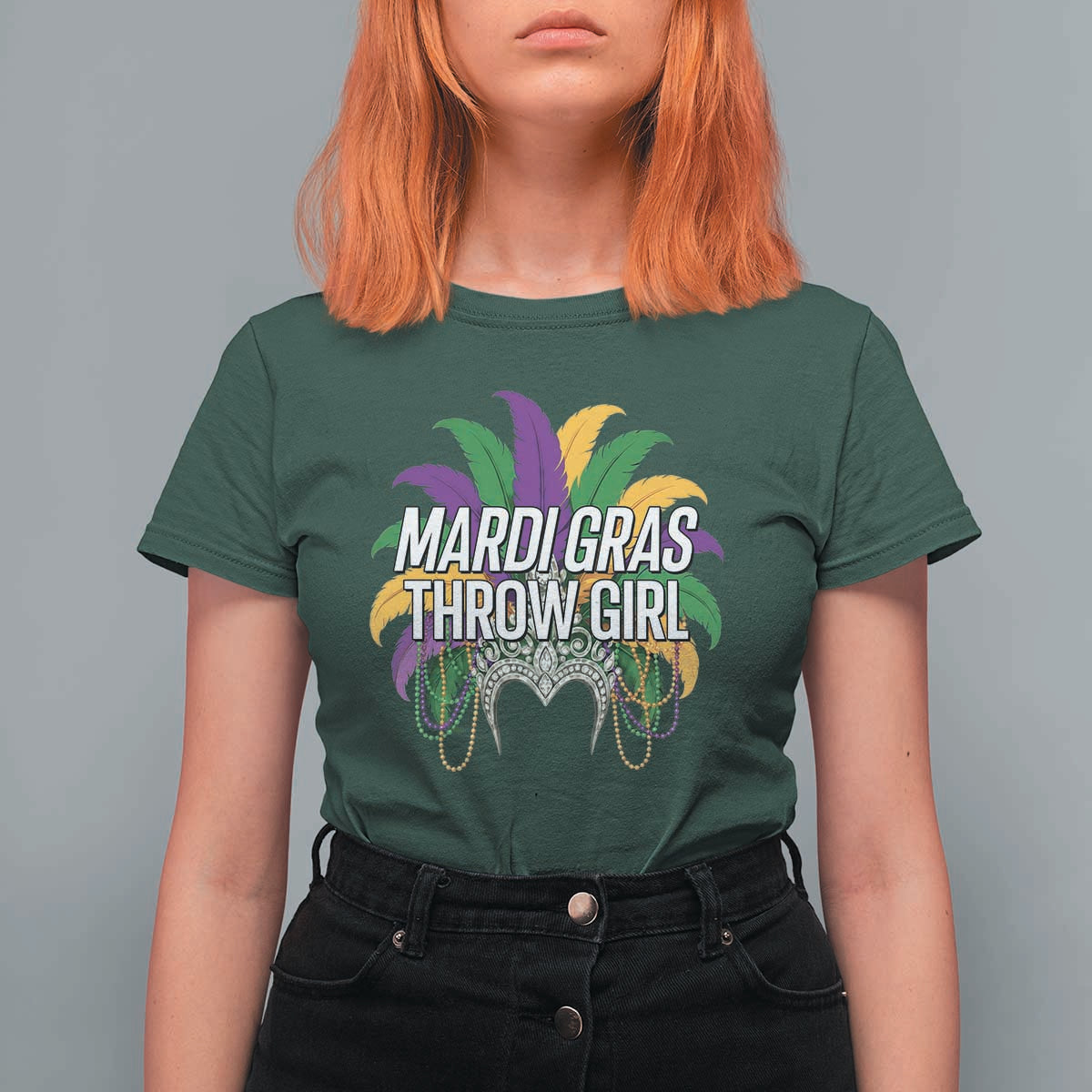 Mardi Gras Throw Girl T Shirt For Women Funny New Orleans Carnival Headdress Beads