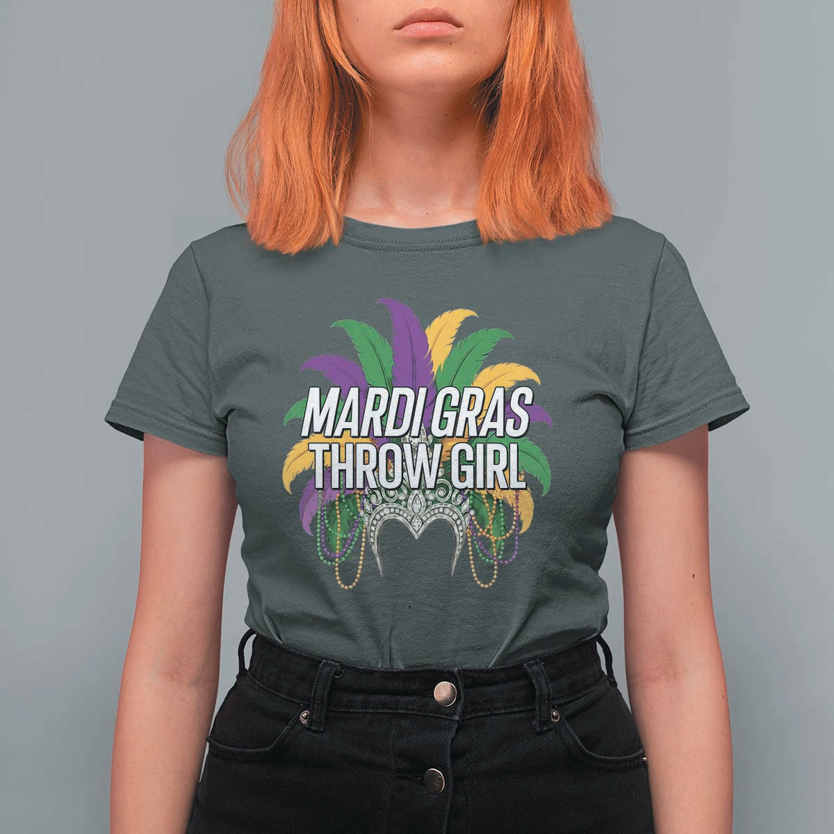 Mardi Gras Throw Girl T Shirt For Women Funny New Orleans Carnival Headdress Beads